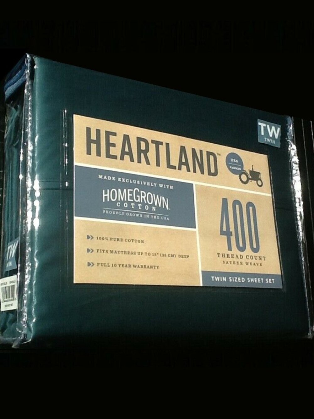 brand new EMERALD GREEN Heartland 400 TC 100% Cotton Sateen Weave TWIN Sheet Set